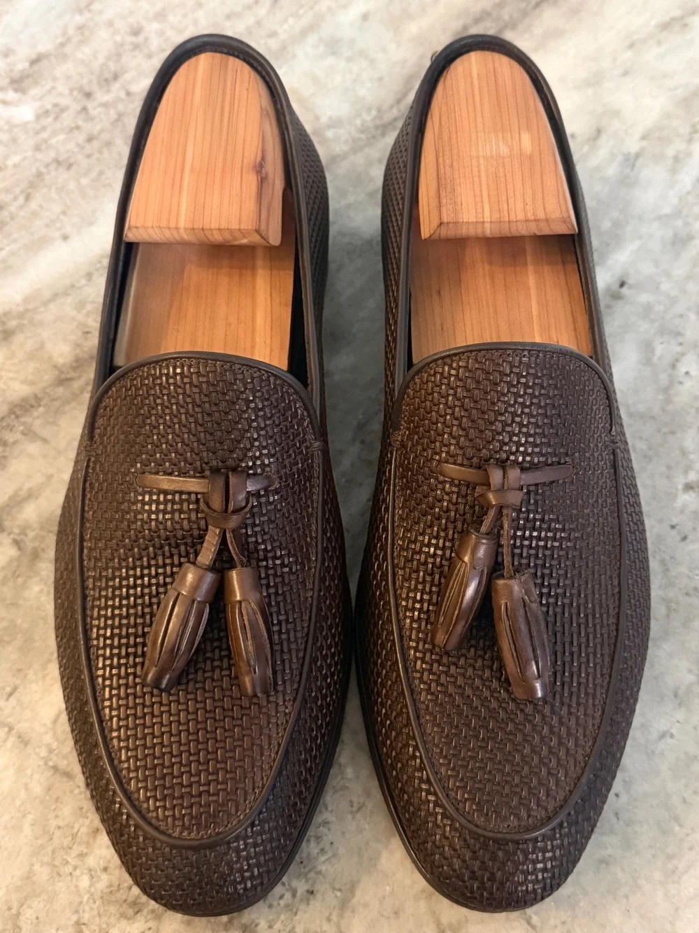 CANALI TASSEL LOAFERS BROWN 40 / 7 US LEATHER $1000 WOVEN INTRECCIATO  SHOES